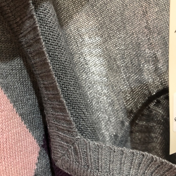 Miss Shop NWT 14 argyle pattern jumper sweater knit grey pink purple preppy - Picture 8 of 8